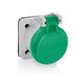 Product Image of 16 Series Panel Receptacle Enclosure w/ Automatic Closing Lid, Male/Female, Thermoplastic Housing and Cover, Stainless Steel Torsion Spring (Green)