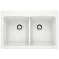 Product Image of Diamond SILGRANIT 33" 50/50 Double Bowl Dual Mount Kitchen Sink - White, 440221