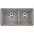 BLANCO 33" 60/40 Double Bowl Drop-In/Undermount Silgranit Kitchen Sink With Cleaner, Sink Grids And Basket Strainers In White Aaup1678