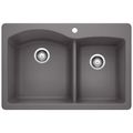 Product Image of Diamond SILGRANIT 33" 60/40 Double Bowl Dual Mount Kitchen Sink - Cinder, 441465