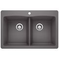 Product Image of Diamond SILGRANIT 33" 50/50 Double Bowl Dual Mount Kitchen Sink - Cinder, 441466