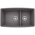 Product Image of Performa SILGRANIT 33" 60/40 Double Bowl Undermount Kitchen Sink with Low Divide - Cinder, 441474