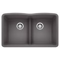 Product Image of Diamond SILGRANIT 32" 50/50 Double Bowl Undermount Kitchen Sink with Low Divide - Cinder, 442071