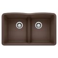 Product Image of Diamond 32" x 19-3/8" Equal Double Kitchen Sink w/ Low Divide (Cafe Brown)