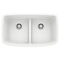 Product Image of Valea 32" x 19" Equal Double Kitchen Sink w/ Low Divide (White)