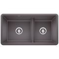 Product Image of Precis SILGRANIT 33" 60/40 Reversible Double Bowl Undermount Kitchen Sink with Low Divide - Cinder, 442521