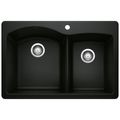 Product Image of Diamond SILGRANIT 33" 60/40 Double Bowl Dual Mount Kitchen Sink - Coal Black, 442908
