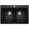 Product Image of Diamond SILGRANIT 33" 50/50 Double Bowl Dual Mount Kitchen Sink - Coal Black, 442912