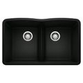 Product Image of Diamond 32" x 19-3/8" Equal Double Bowl Sink w/ Low Divide (Coal Black)