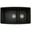Product Image of Performa SILGRANIT 33" 60/40 Double Bowl Undermount Kitchen Sink with Low Divide - Coal Black, 442939