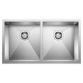 Product Image of Quatrus R0 32" 50/50 Double Bowl Undermount Stainless Steel Kitchen Sink, 443053