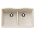 Product Image of Diamond SILGRANIT 32" 50/50 Double Bowl Undermount Kitchen Sink with Low Divide - Soft White, 443069