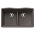 Product Image of Diamond SILGRANIT 32" 50/50 Double Bowl Undermount Kitchen Sink with Low Divide - Volcano Gray, 443106