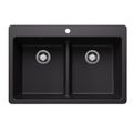 Product Image of Liven SILGRANIT 33" 50/50 Double Bowl Dual Mount Kitchen Sink w/ Low Divide, 443202 (Coal Black)