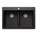 Product Image of Liven SILGRANIT 33" 50/50 Double Bowl Dual Mount Kitchen Sink w/ Low Divide, 443203 (Anthracite)