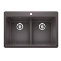 Product Image of Liven SILGRANIT 33" 50/50 Double Bowl Dual Mount Kitchen Sink w/ Low Divide, 443204 (Cinder)