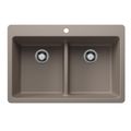 Product Image of Liven SILGRANIT 33" 50/50 Double Bowl Dual Mount Kitchen Sink w/ Low Divide, 443206 (Truffle)