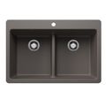 Product Image of Liven SILGRANIT 33" 50/50 Double Bowl Dual Mount Kitchen Sink w/ Low Divide (Volcano Gray)