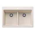 Product Image of Liven SILGRANIT 33" 50/50 Double Bowl Dual Mount Kitchen Sink w/ Low Divide, 443209 (Soft White)