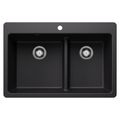 Product Image of Liven SILGRANIT 33" 60/40 Double Bowl Dual Mount Kitchen Sink w/ Low Divide, 443210 (Coal Black)