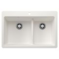 Product Image of Liven SILGRANIT 33" 60/40 Double Bowl Dual Mount Kitchen Sink w/ Low Divide, 443213 (White)