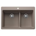 Product Image of Liven SILGRANIT 33" 60/40 Double Bowl Dual Mount Kitchen Sink w/ Low Divide, 443214 (Truffle)