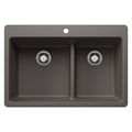 Product Image of Liven SILGRANIT 33" 60/40 Double Bowl Dual Mount Kitchen Sink, Low Divide, 443216 (Volcano Gray)