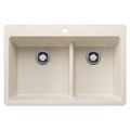 Product Image of Liven SILGRANIT 33" 60/40 Double Bowl Dual Mount Kitchen Sink w/ Low Divide, 443217 (Soft White)