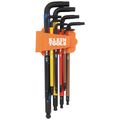 Product Image of 9 Piece L-Style Color Coded Extra Long Hex Key Caddy Set, SAE
