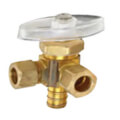 Product Image of 1/2" PEX Crimp x 3/8" x 3/8" OD Comp. Dual Outlet Stop Valve, Multi-Turn, Lead Free (Rough Brass)