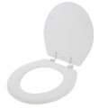 Deluxe Molded Round Wood Toilet Seat w/ Chrome Hinges - White