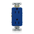 Product Image of Decora Plus Duplex Receptacle Outlet,  Smooth Face, 15A, 125V Back or Side Wire, NEMA 5-15R, 2-Pole, 3-Wire, Self-Grounding (Blue)
