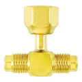 Product Image of 1/4" M. Flare Access x 1/4" F. Flare Tee, w/ Depressor Tip on Branch, w/ Valve Core, All Brass (Pack of 2)