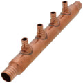 Product Image of 1" PEX Crimp × PEX Crimp Copper Manifold, w/ 1/2" PEX Crimp Outlets (4 Outlets)