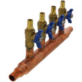 3/4" PEX Crimp Copper Manifold w/ 1/2" PEX Crimp Ball Valves, Lead Free (4 Outlets)