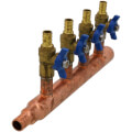 3/4" PEX Crimp x Closed Copper Manifold, w/ 1/2" PEX Crimp Ball Valves, Lead Free (4 Outlets)
