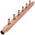 Product Image of 1" PEX Crimp × PEX Crimp Copper Manifold, w/ 1/2" PEX Crimp Outlets (6 Outlets)