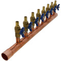 1" Female Sweat x Spin Closed (Right) Copper Manifold, 1/2" PEX Crimp Ball Valves, Lead Free (8 Outlets)