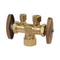Product Image of 1/2" Nom Compression (5/8" OD) x 3/8" OD Compression x 1/4" OD Compression Dual Straight Supply Stop, Lead Free (Rough Brass)