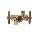 Product Image of 1/2" Nom Comp (5/8" OD) x 3/8" x 1/4" OD Comp Dual Outlet, Angle Supply Stop Valve, Lead Free (Chrome Plated)