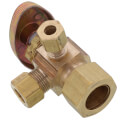 Product Image of 1/2" Nom Comp. (5/8" OD) x 3/8" OD Comp. x 1/4" OD Comp. Dual Angle Supply Stop, Lead Free (Rough Brass)