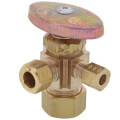 Product Image of 1/2" Nom Compression (5/8" OD) x 3/8" OD Compression x 1/4" OD Compression Dual Angle Supply Stop, Lead Free (Rough Brass)