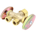 Product Image of 1/2" Nom Compression (5/8" OD) x 3/8" OD Compression x 3/8" OD Compression Dual Straight Supply Stop, Lead Free (Rough Brass)