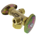 Product Image of 1/2" Nom Compression (5/8" OD) x 3/8" OD Compression x 3/8" OD Compression Dual Angle Supply Stop, Lead Free (Rough Brass)