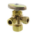 Product Image of 1/2" Nom Compression (5/8" OD) x 3/8" OD Compression x 3/8" OD Compression Dual Angle Supply Stop, Lead Free (Rough Brass)