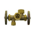 Product Image of 1/2" Nom Comp (5/8" OD) x 3/8" OD Comp x 1/2" OD Comp Dual Outlet Angle Supply Stop Valve, Lead Free (Rough Brass)