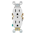 Product Image of 15A, 125V NEMA 5-15R, 2P, 3W, w/ Ears Duplex Receptacle, Straight Blade, Self Grounding, Quickwire Push-In & Side Wired, Steel Strap (White)