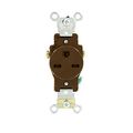 Product Image of Single Receptacle Outlet,  Smooth Face, 15A, 250V Side Wire,NEMA 6-15R, 2-Pole, 3-Wire, Self-Grounding (Brown)
