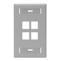 Product Image of Single-Gang Quickport, Wallplate w/ ID Windows, 4-port (Gray)