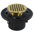 Product Image of 3" x 4" Polished Brass Heavy Duty Shower Drain w/ 5" Round Strainer